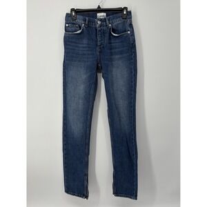 GANNI Sheldon Slit Hem Straight Leg Denim Blue Jeans Women's 25x32
